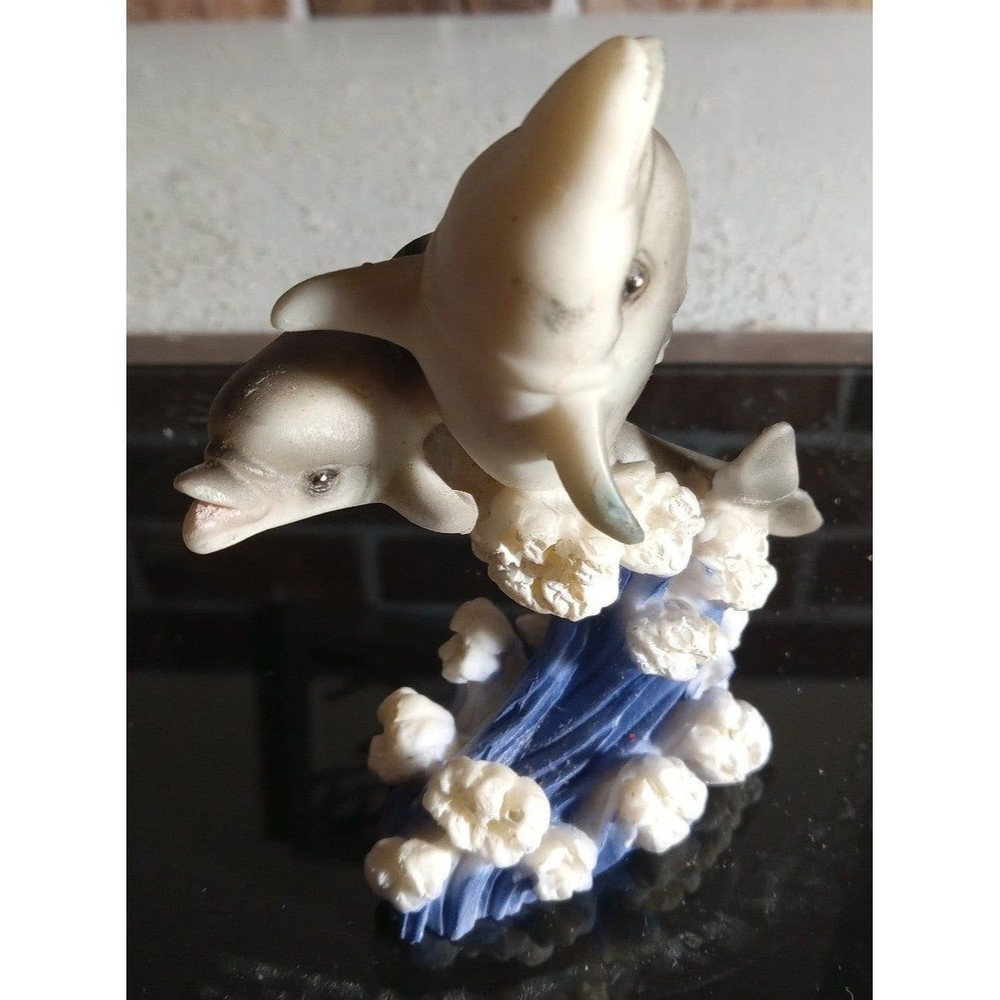 Vintage SILVER Dolphins Pair Rideing Waves Hugging